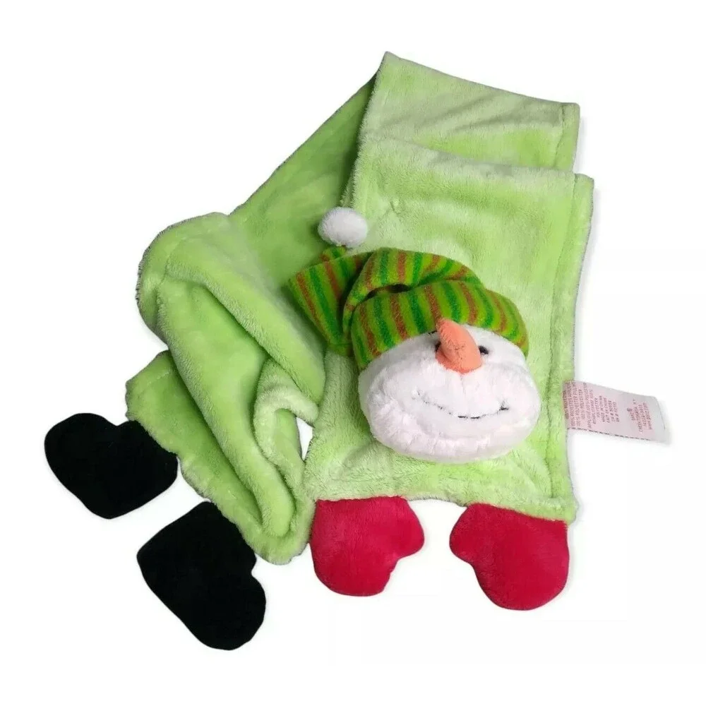Ganz Snowman Scarf Set Hat Neck Cozy Cuties Green Kids Winter Cap Headwear